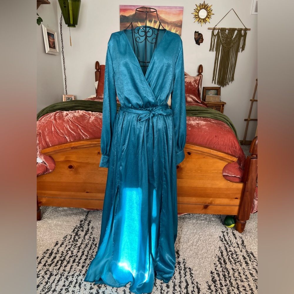 Teal satin ish maxi dress